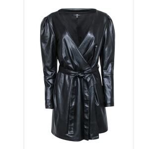 NWT 7 For All Mankind Black Faux Leather Warp Dress Size L Large